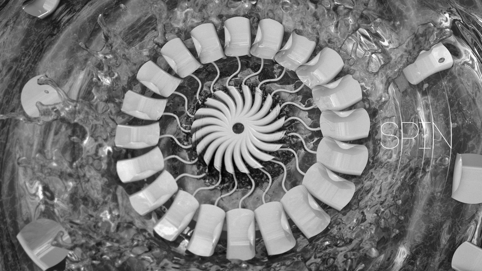 abstrakt, 3D Abstract, Vand Splash, stænk, Vride, fraktal, væske, monokrom, vanddråber