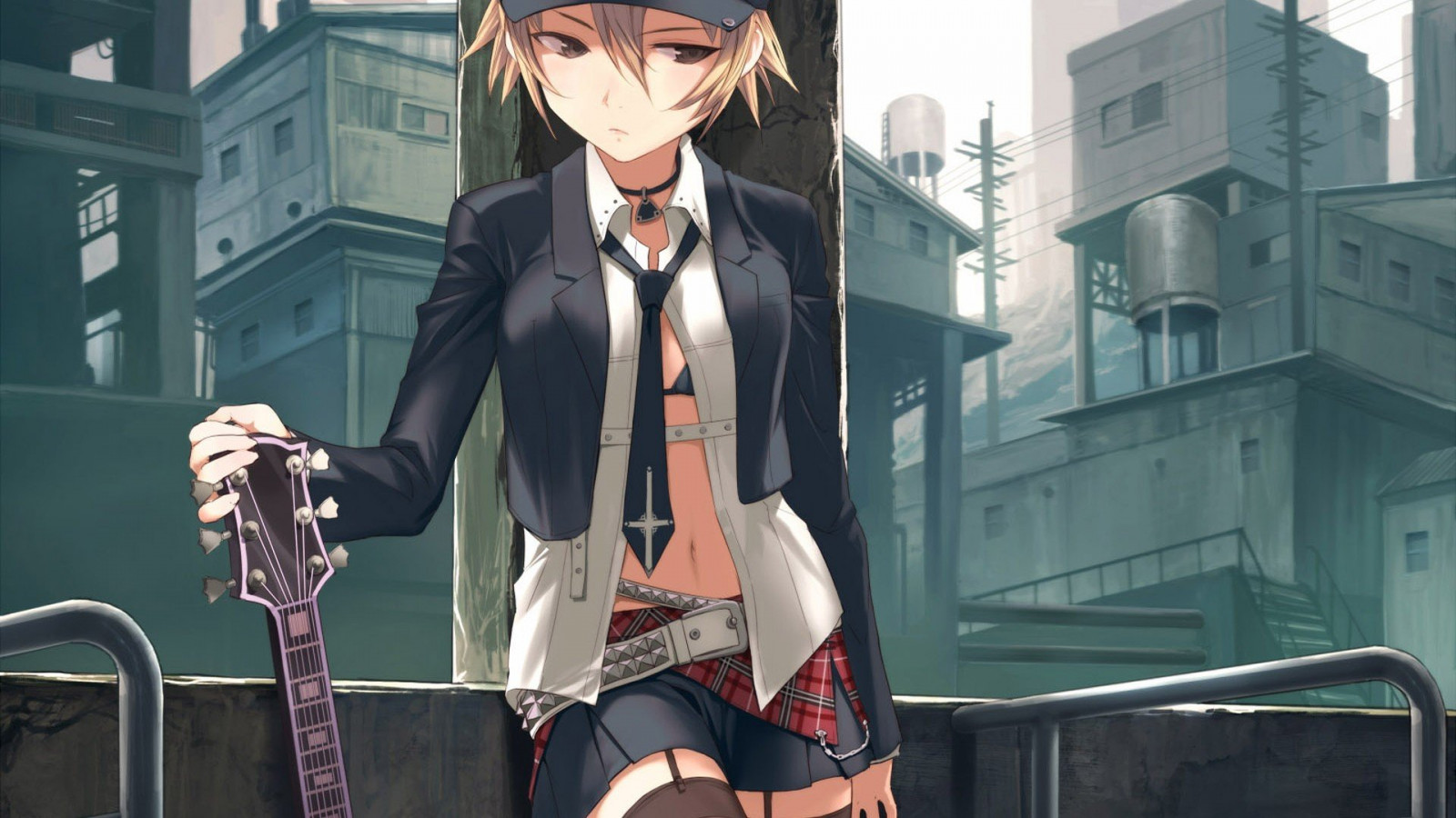 1920x1080 px, Anime, Anime cô gái, đàn ghi ta, Ký tự gốc