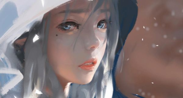 Huang Lingyin,women,closeup,Don Hertzfeldt,looking at viewer,blue eyes