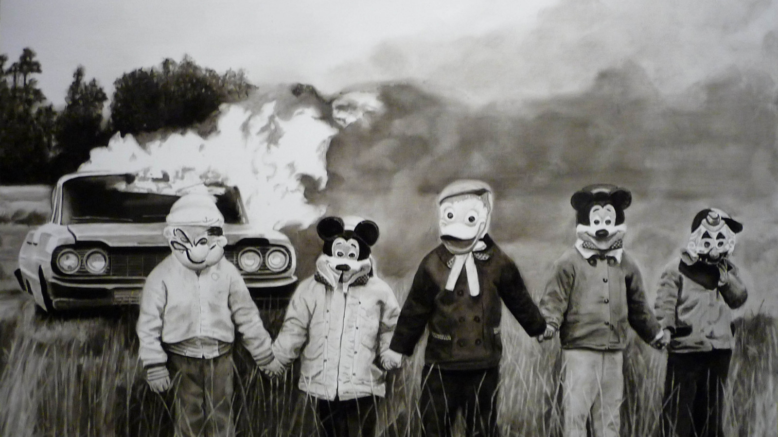 lidé, Mickey Mouse, černobílý, Donald, David Lyle, Tento zde končí, Černý a bílý, monochromatické fotografování, 3350x1884 px