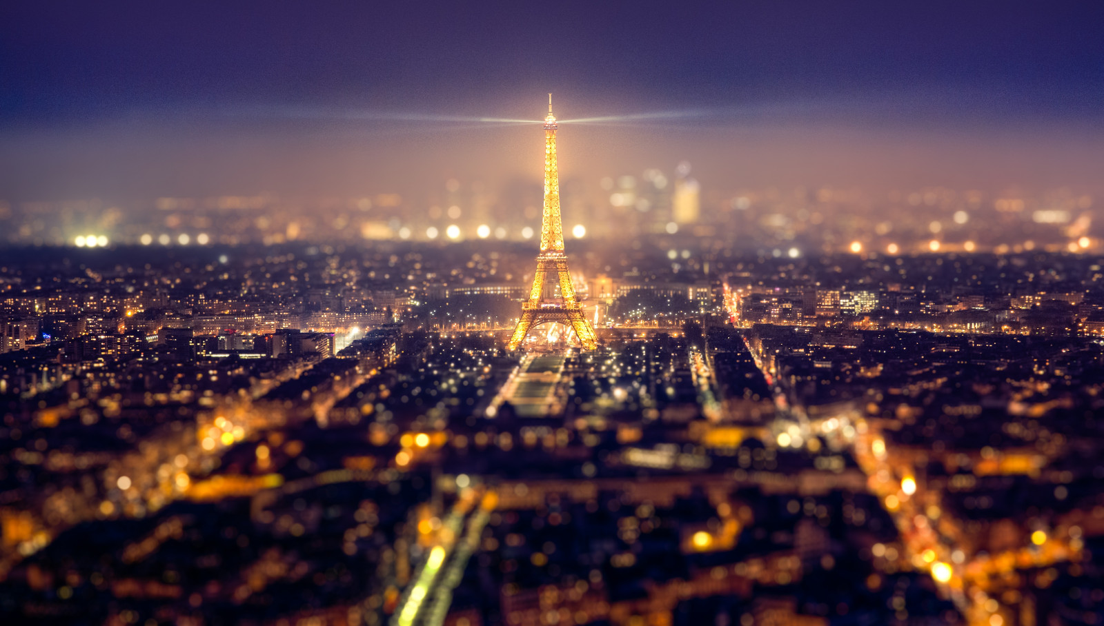 city, cityscape, night, skyline, skyscraper, evening, tower, horizon, panorama, Paris, Eiffel Tower, dusk, tilt shift, metropolis, light, downtown, urban area, atmosphere of earth, metropolitan area, human settlement, aerial photography