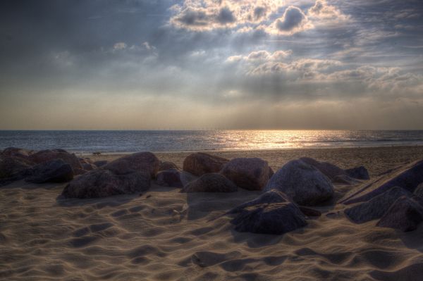 sunlight, landscape, sunset, sea, bay, rock