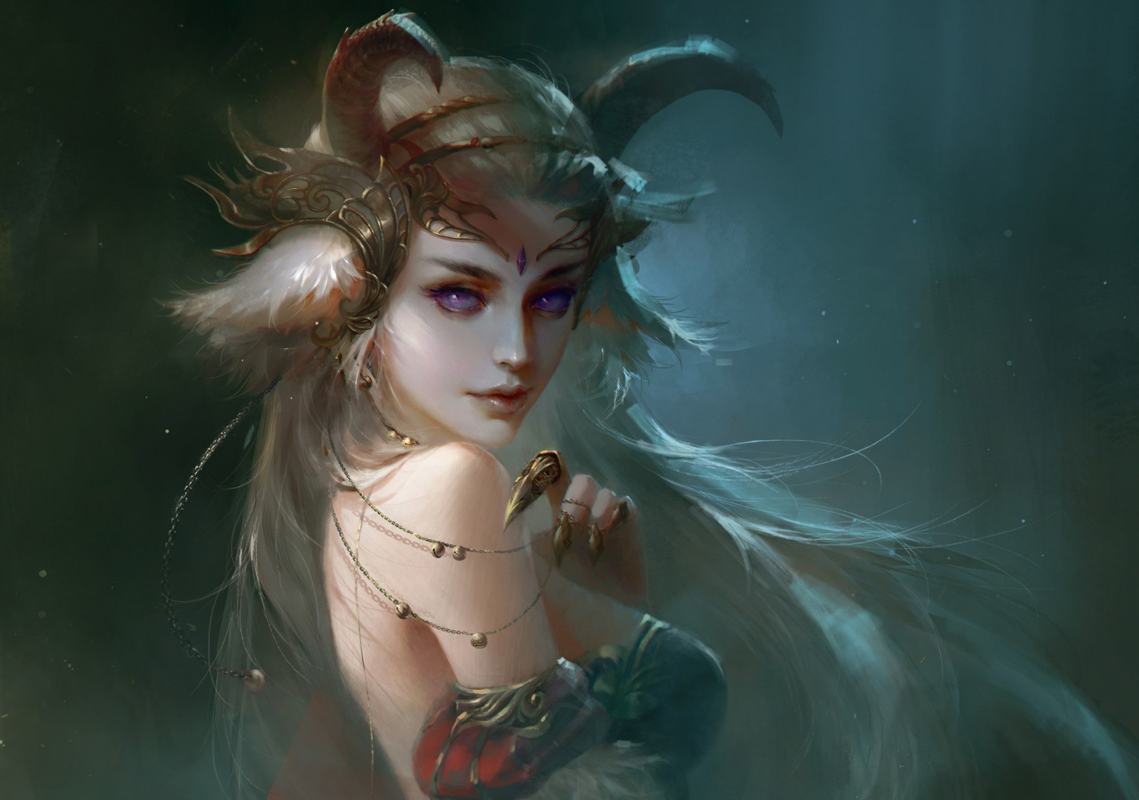 fantasy umění, anime, umělecká díla, růžky, démon, mytologie, Snímek obrazovky, fiktivní postava, žena bojovník, mýtické zvíře