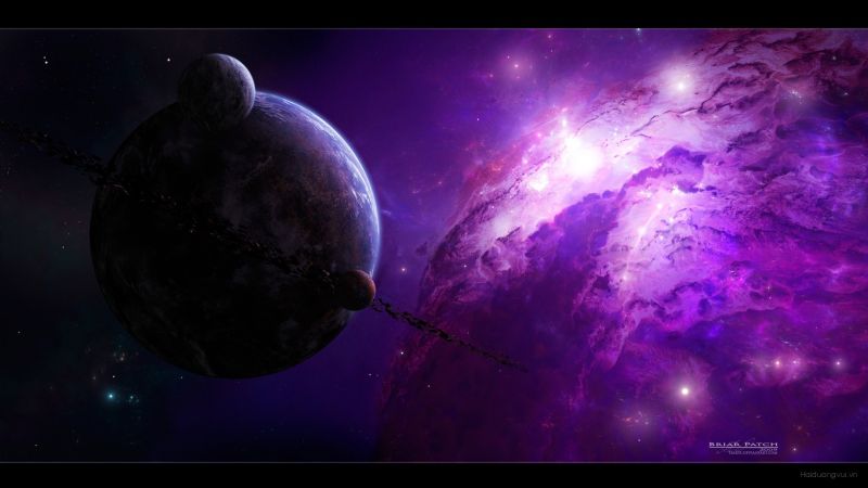 digitální umění, galaxie, planeta, prostor, nachový, hvězdy digitální umění, galaxie, planeta, prostor, nachový, hvězdy