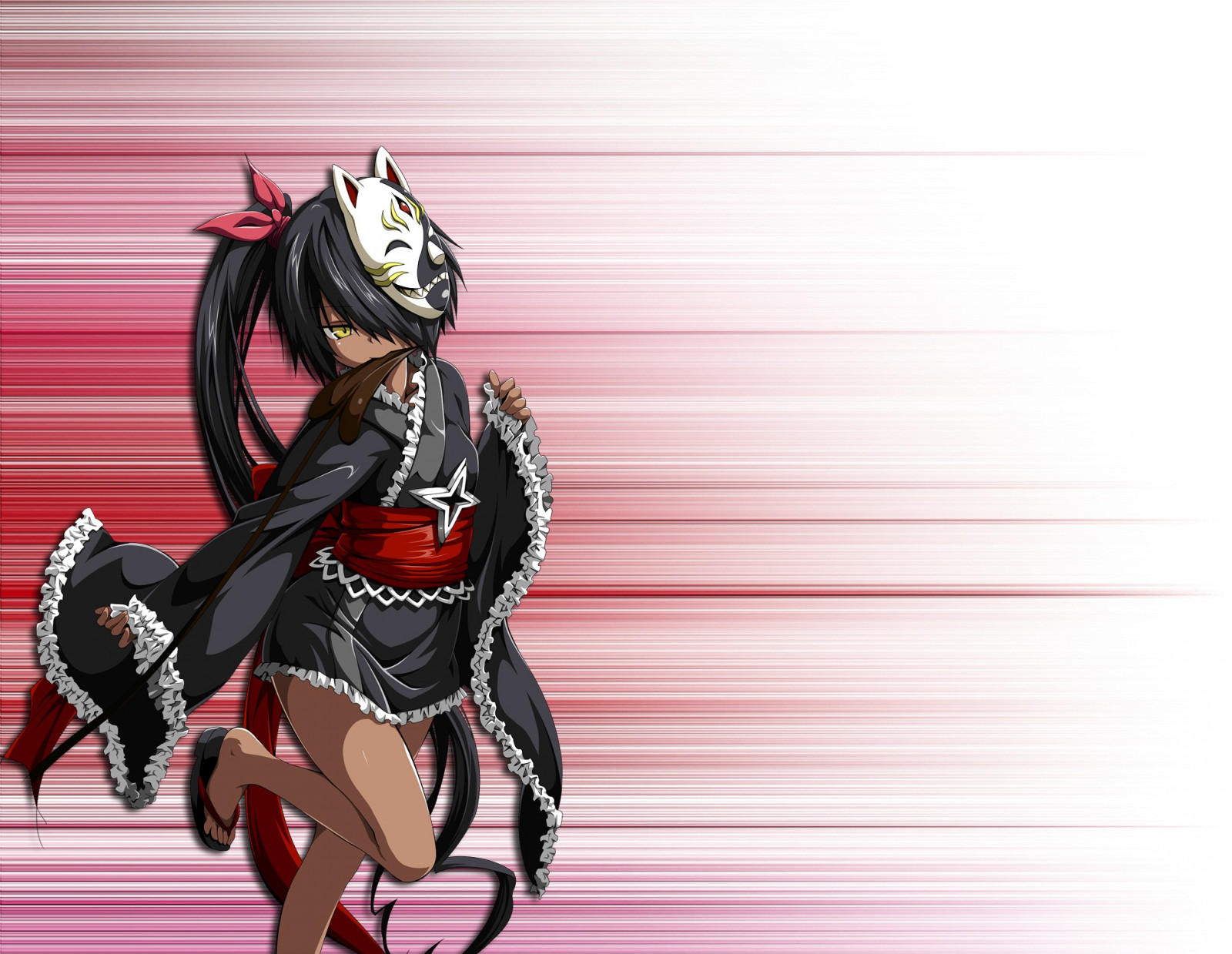 1980x1534 px, anime, anime dívky, Černá, černé vlasy, blending, kruh, tmavá kůže, oči, tvář, listy, nohy, manga, maska, master Nemesis, pusa, nos, Červené, červené čáry, Červená stuha, ru, řemen, To Love