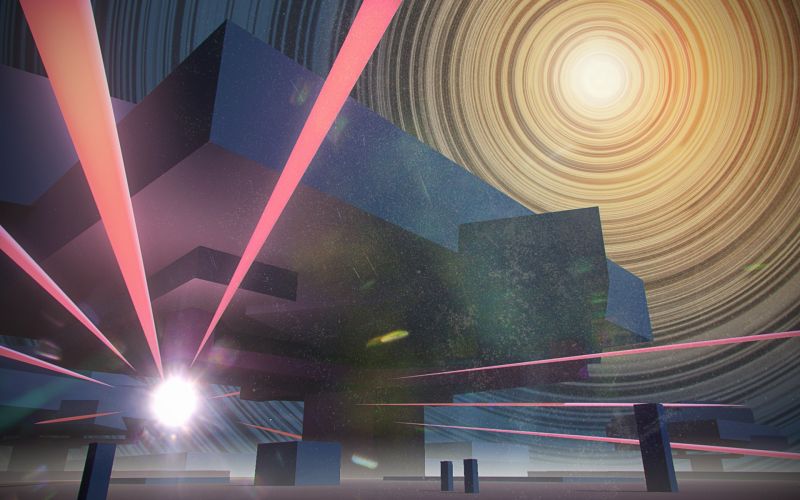 Sonnenlicht, Nacht-, Betrachtung, futuristisch, CGI, Platz