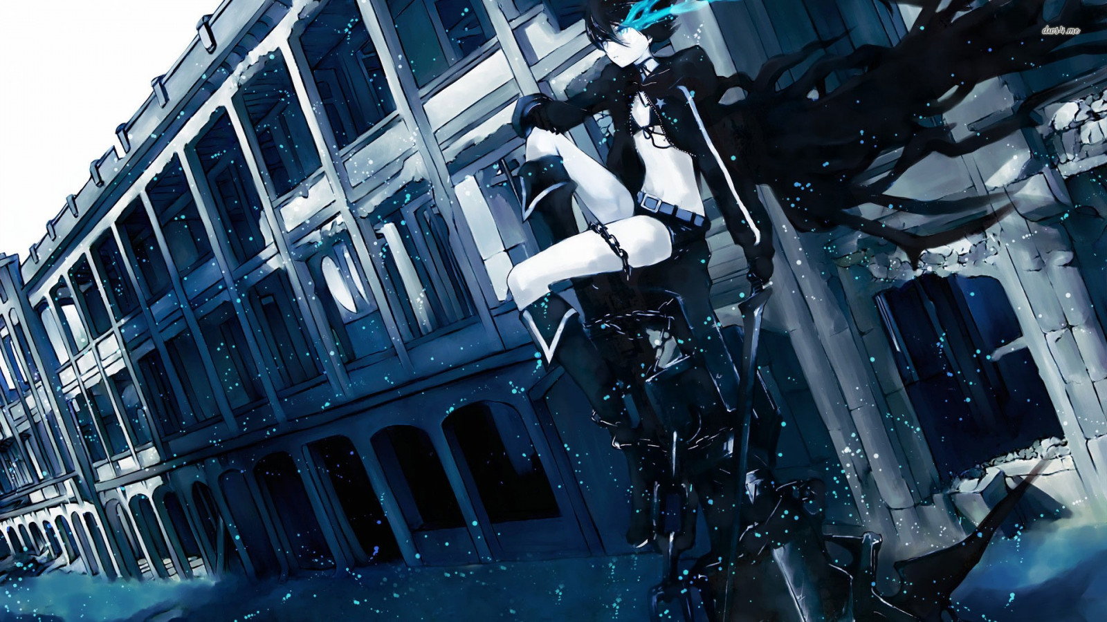 Anime, Anime Mädchen, Kunstwerk, Wolkenkratzer, blau, Black Rock Shooter, Metropole, Bildschirmfoto