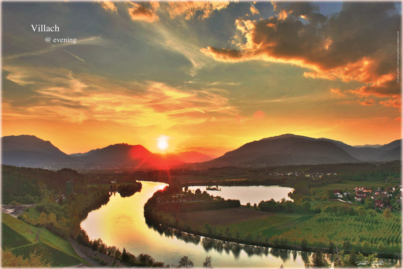 západ slunce, oranžový, slunce, zelená, voda, Kánon, krajina, Rakousko, Osterreich, wasser, sonnenuntergang, mraky, k rnten, Korutany, Fluss, Landschaft, syn, Villach, Otrávený, Skyhimmel, flickraward, peterfoto, flickraward5, eos550d, flickrawardgallery