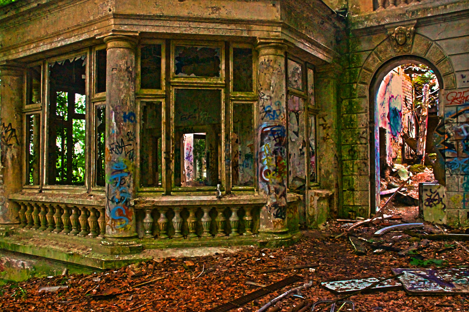 okno, fasáda, Dům, strom