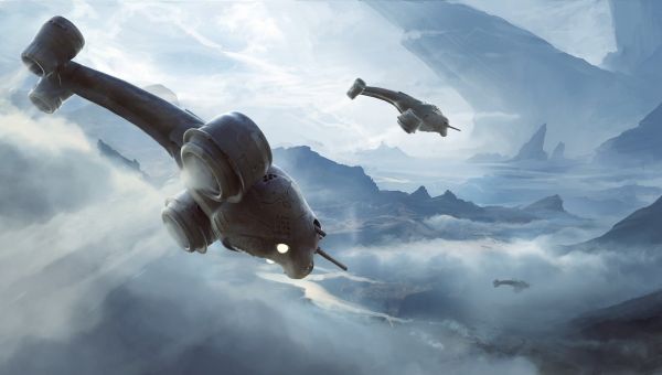 artwork, sky, airplane, aircraft, science fiction, atmosphere