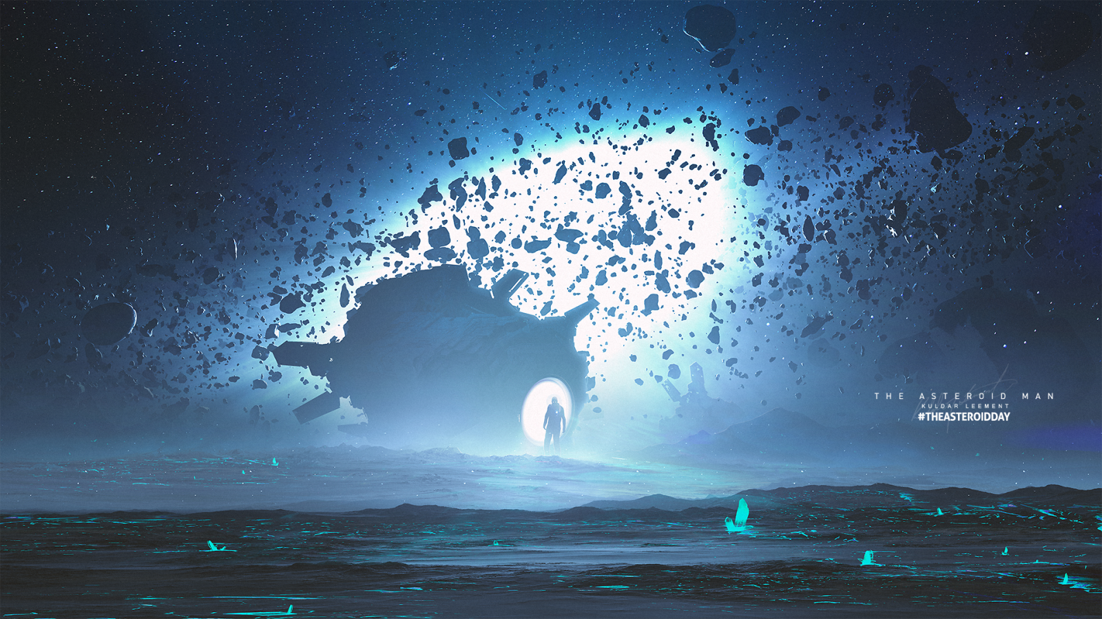 moře, noc, prostor, nebe, sci-fi, měsíční svit, horizont, Kuldar Leement, světlo, oceán, vlna, tma, Snímek obrazovky, počítač tapeta, Atmosféra Země, vesmír