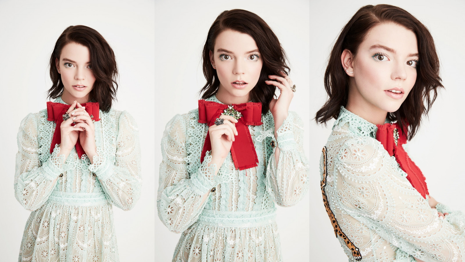 Anya Taylor Joy, herečka, ženy, bruneta, jednoduché pozadí