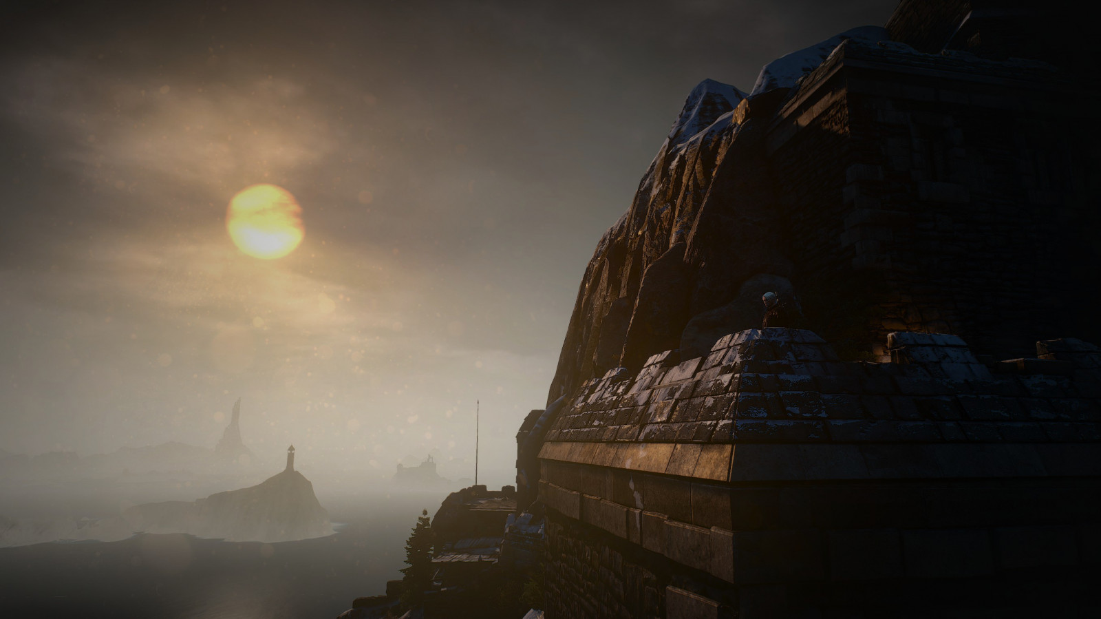 slunečnímu záření, noc, odraz, svítání, večer, ráno, mlha, měsíční svit, Witcher 3 Wild Hunt, atmosféra, soumrak, Skellige, světlo, mlha, počasí, svítání, tma, Snímek obrazovky, atmosférický jev, Atmosféra Země