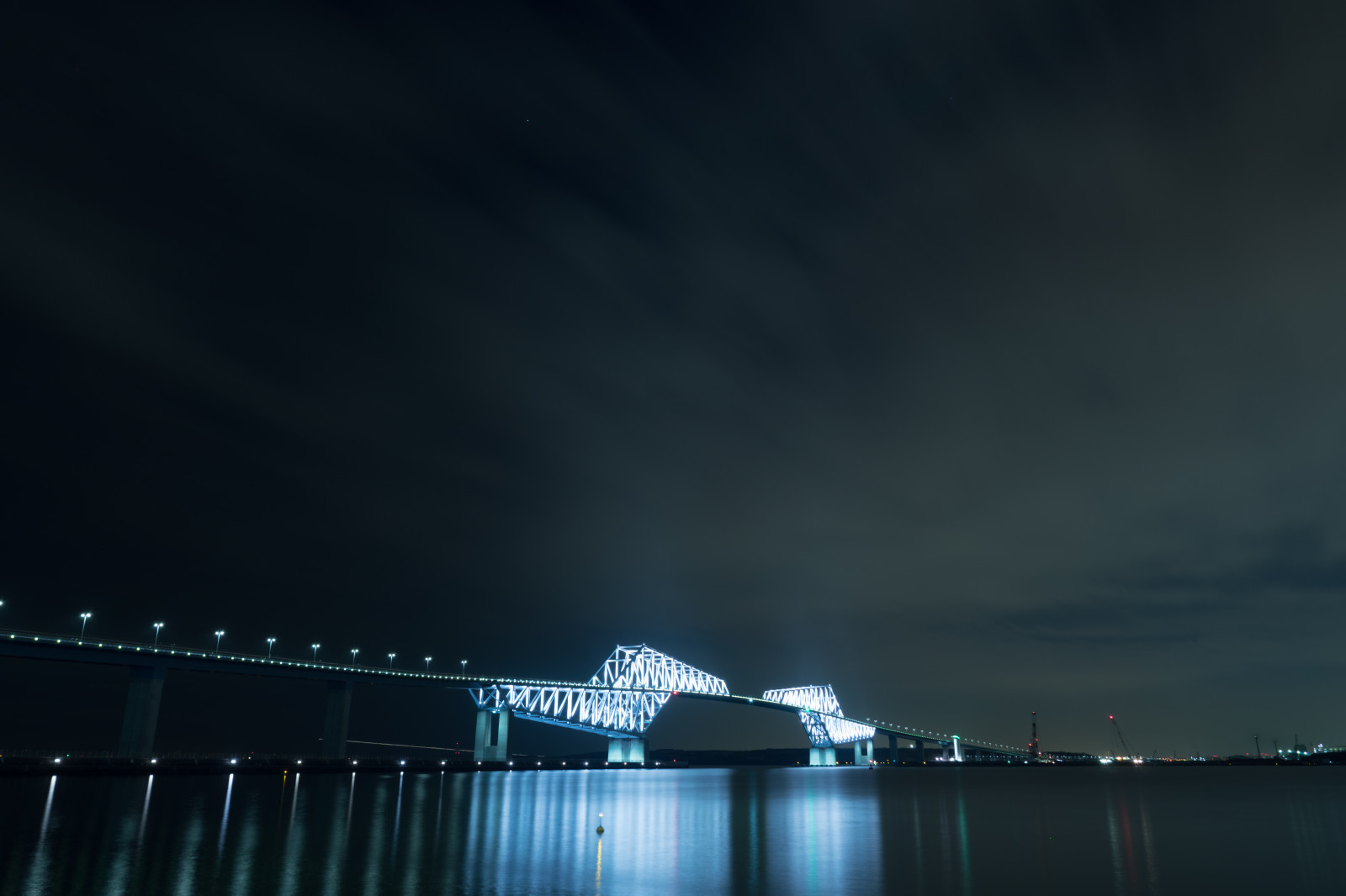 Japonsko, noc, architektura, odraz, Blesk, most, atmosféra, Pero, hrom, jitřenka, Tokio, Olympus, jp, světlo, mrak, počasí, osvětlené, osvětlení, tma, mezník, tokyobay, tokyogatebridge, 12mmf20, mzuiko, penf, ZUIKO, mzuikodigitaled12mmf20, jev