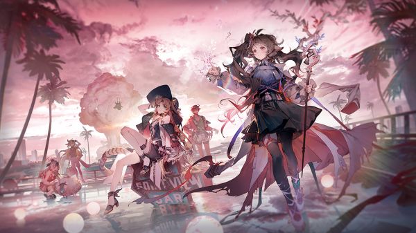 group of people,looking at viewer,Arknights,outdoors,Bison Arknights,clouds