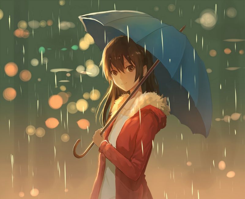 ilustrace, anime, UMĚNÍ, dívka, déšť, deštník ilustrace, anime, UMĚNÍ, dívka, déšť, deštník