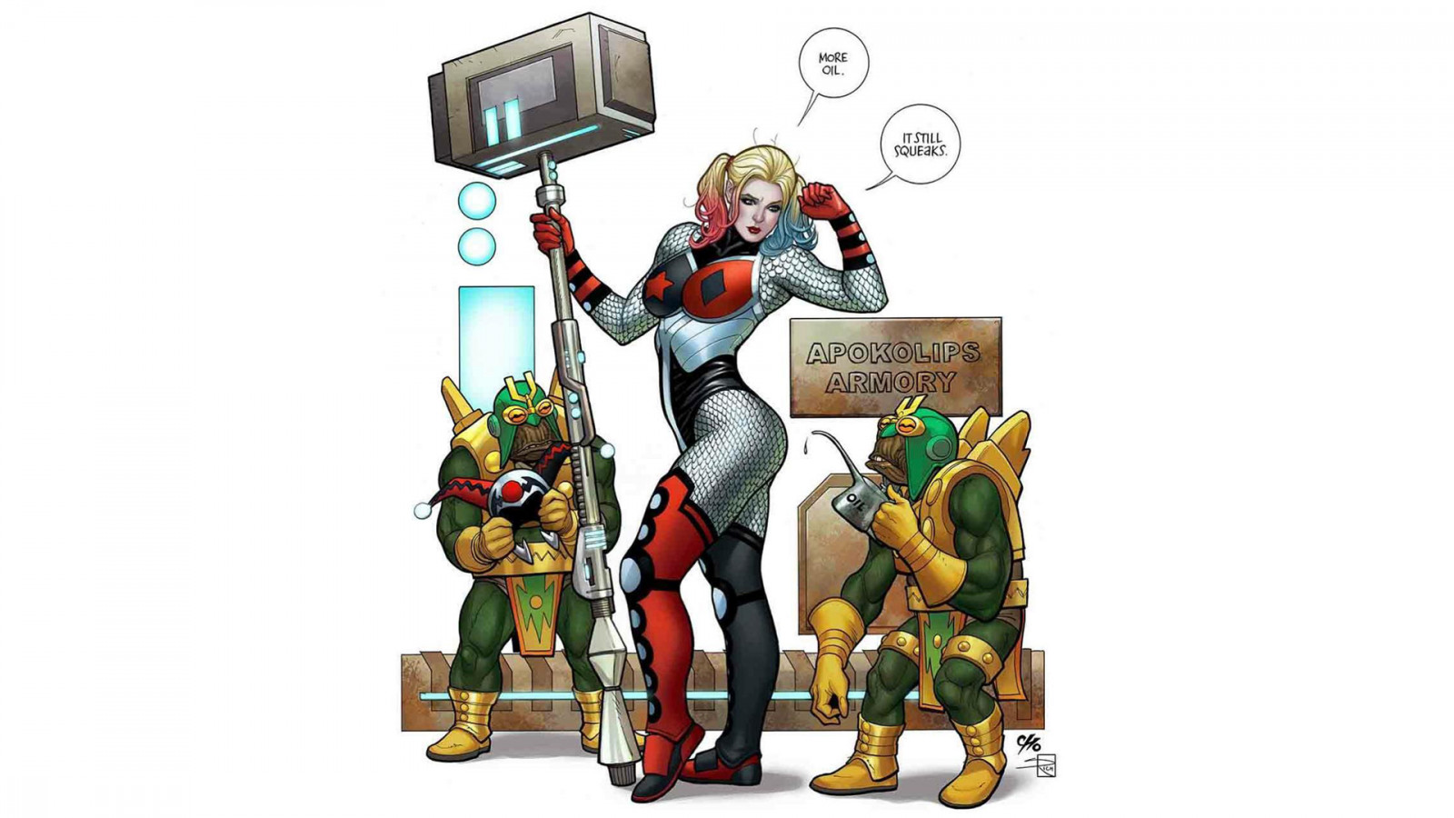 Harley Quinn, Frank Cho, DC Comics, bílé pozadí, umělecká díla