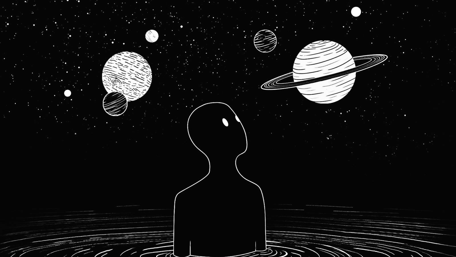 Wallpaper : abstrak, hitam, putih, Tata surya, ruang, planit 2560x1440