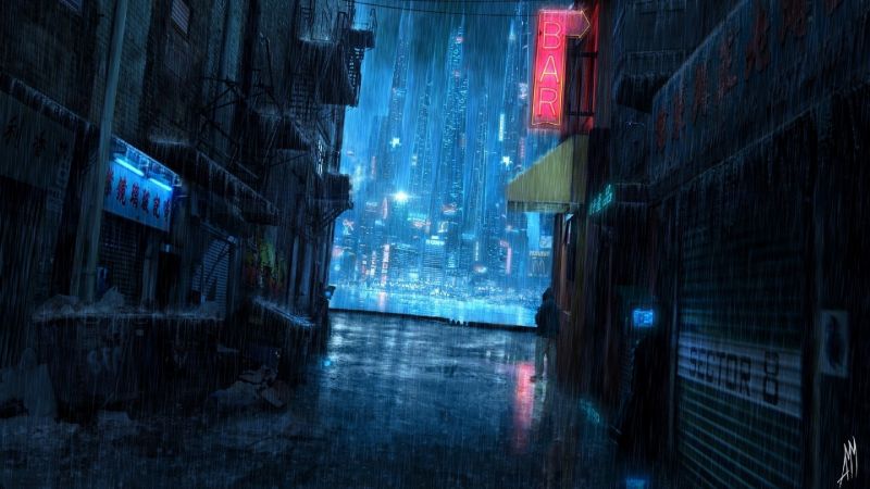 město, noc, odraz, déšť, modrý, půlnoc město, noc, odraz, déšť, modrý, půlnoc
