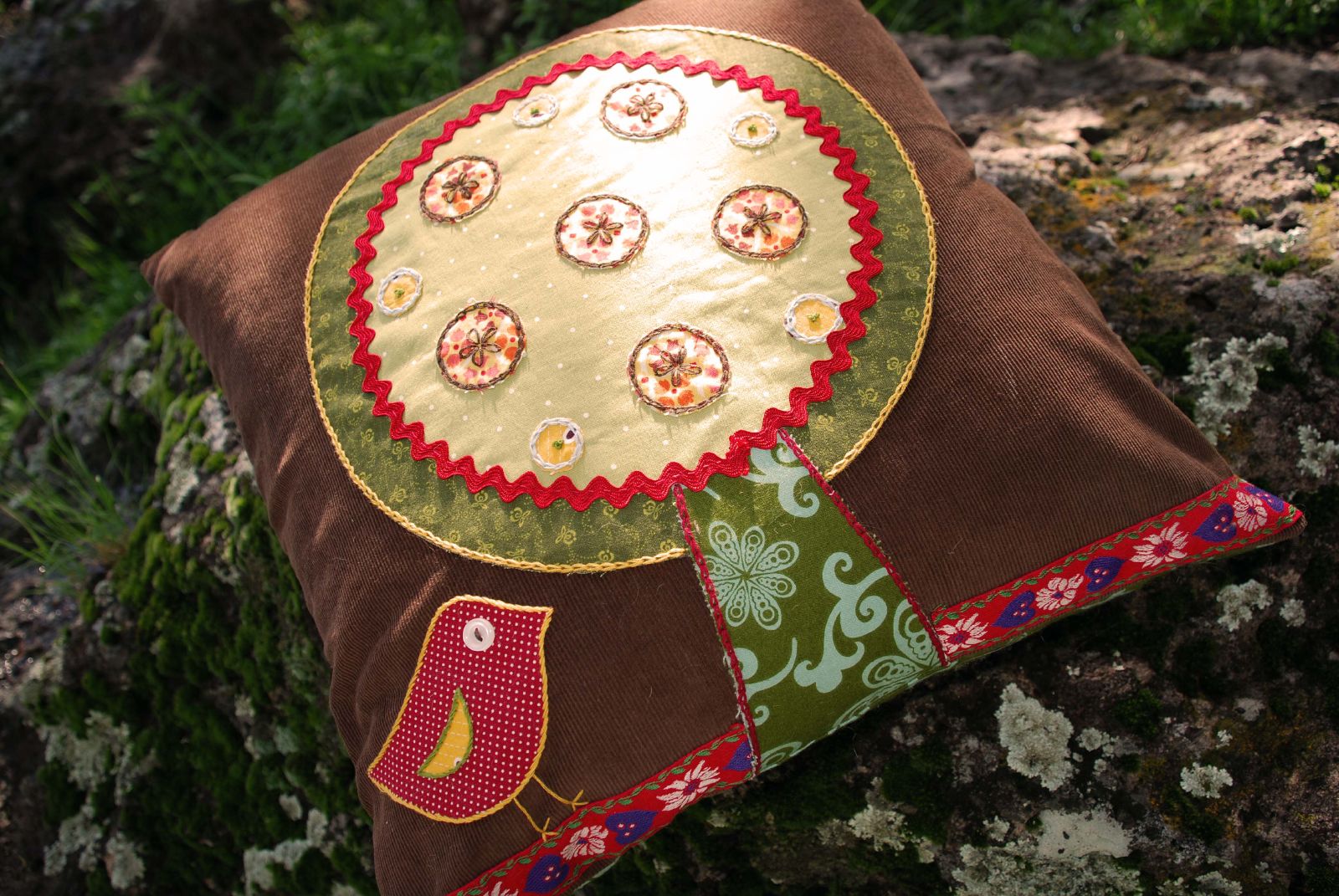 ruční, výšivka, šití, polštář, nášivka