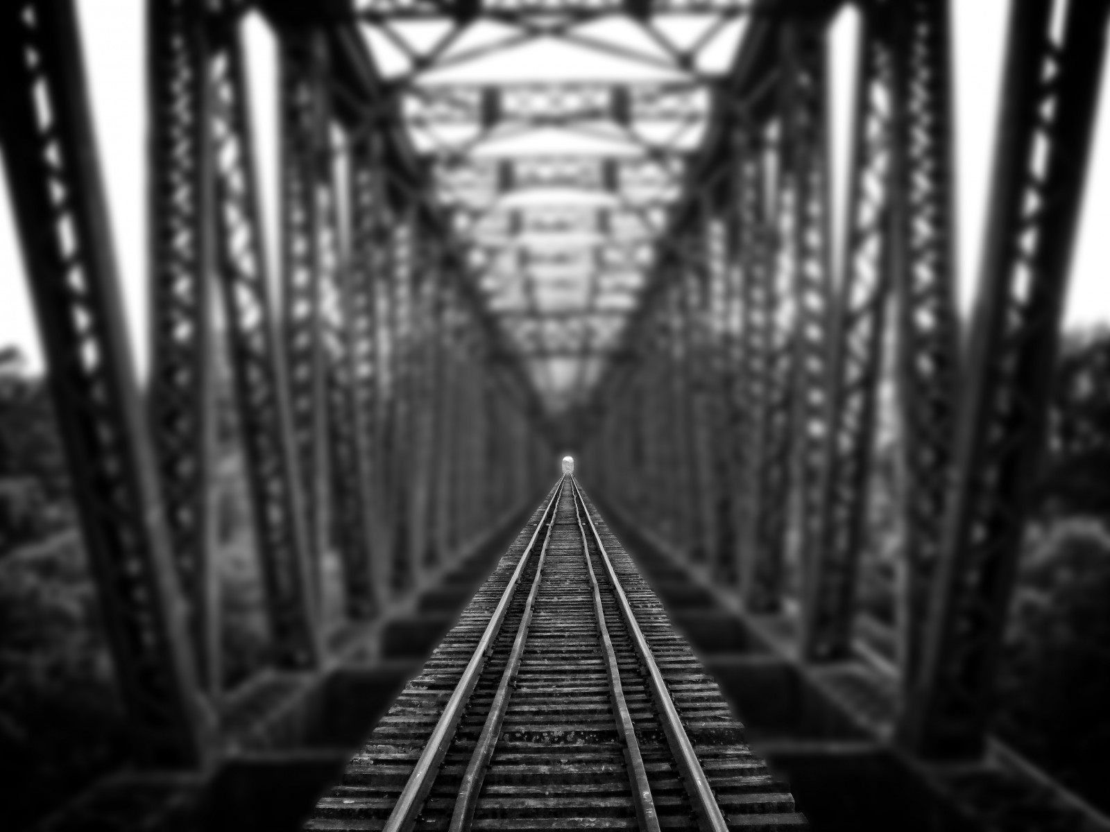monochrome, train, symmetry, bridge, transport, track, black and white, monochrome photography