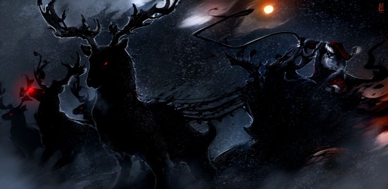 5155x2520 px,크리스마스,어두운,Raindeer,산타
