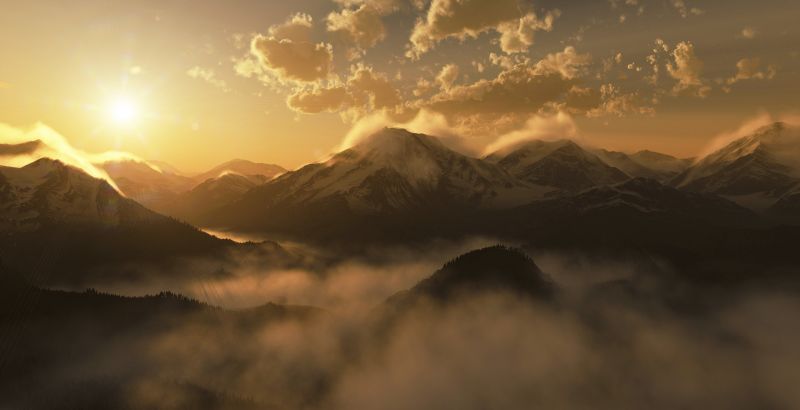 sunlight, landscape, mountains, sunset, hill, digital art sunlight, landscape, mountains, sunset, hill, digital art