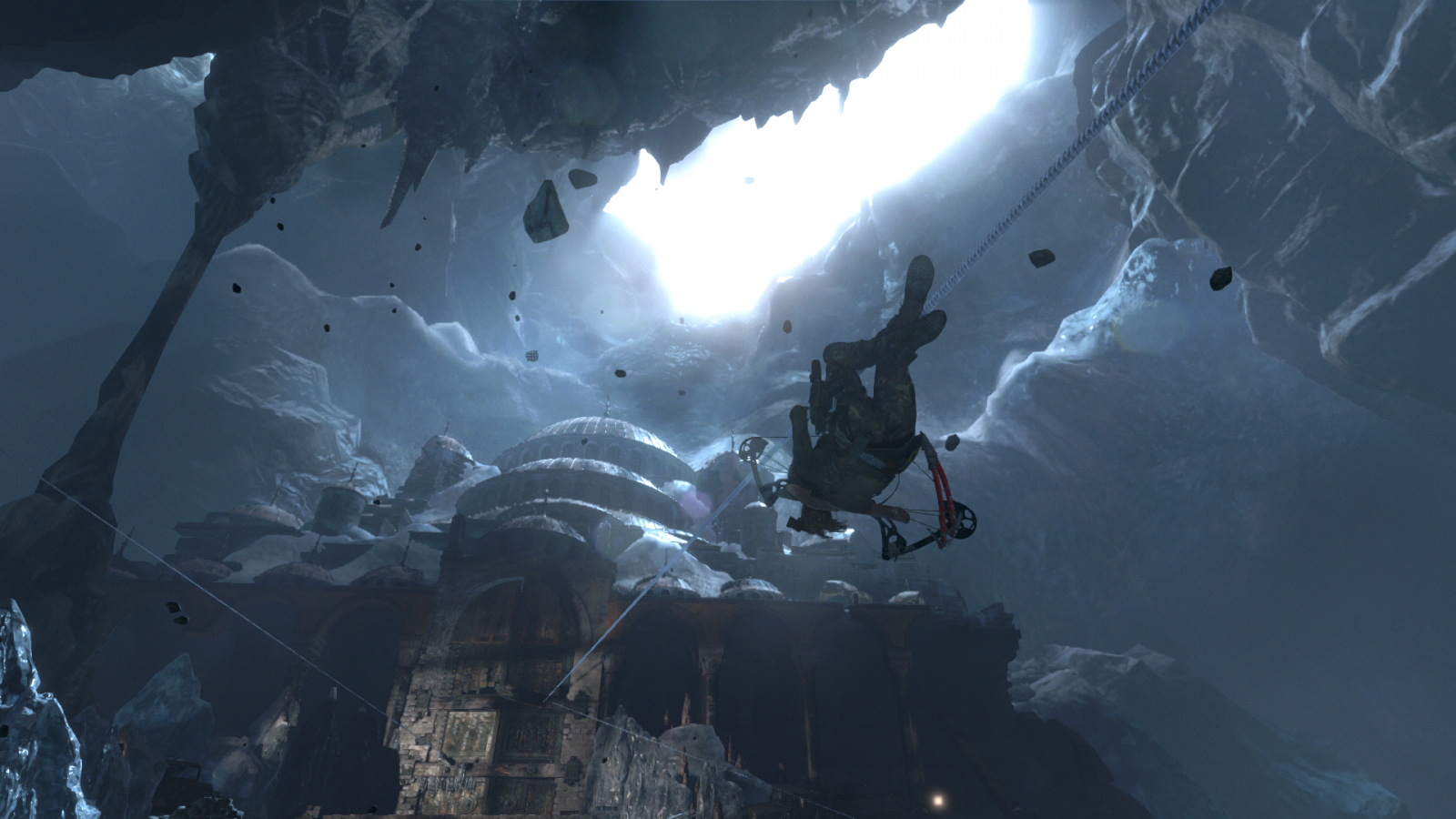 krajina, Příroda, led, jeskyně, Tomb Raider, Rise of the Tomb Raider, dobrodruzi, Snímek obrazovky, landform, geologický fenomén, extrémní sport, ledová jeskyně