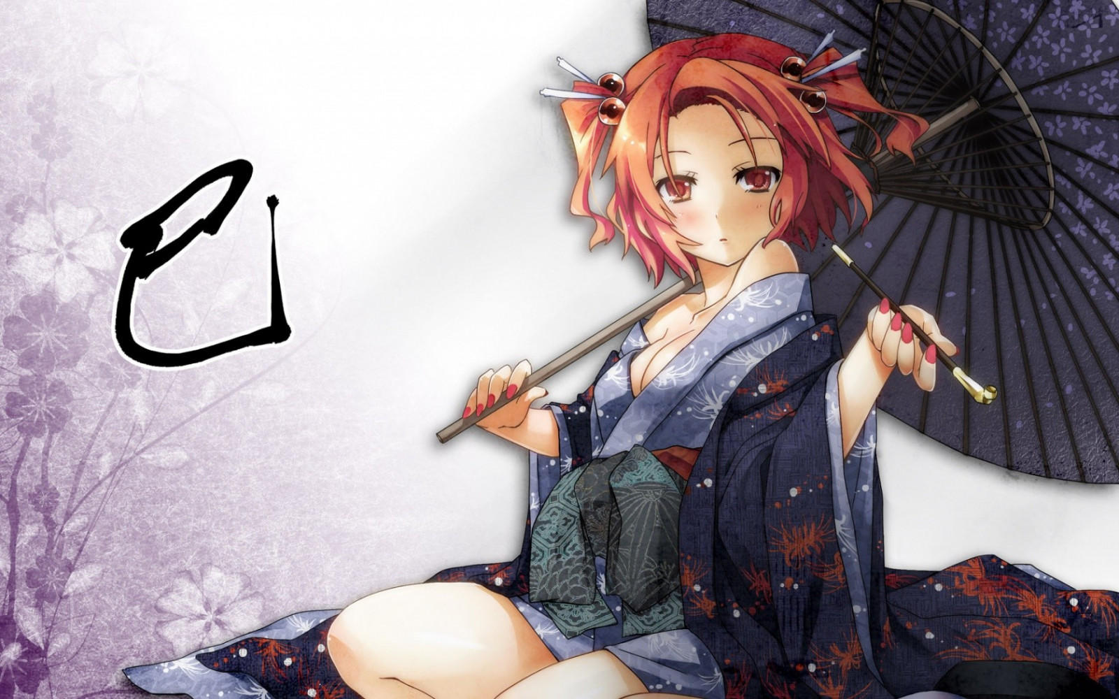 ryšavý, anime, anime dívky, Touhou, deštník, móda, kimono, komiks, tradiční lidový oděv, oblečení, Onozuka Komachi, dáma, kostým
