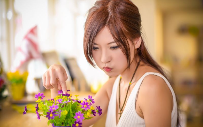femmes, maquette, fleurs, cheveux longs, la photographie, asiatique femmes, maquette, fleurs, cheveux longs, la photographie, asiatique