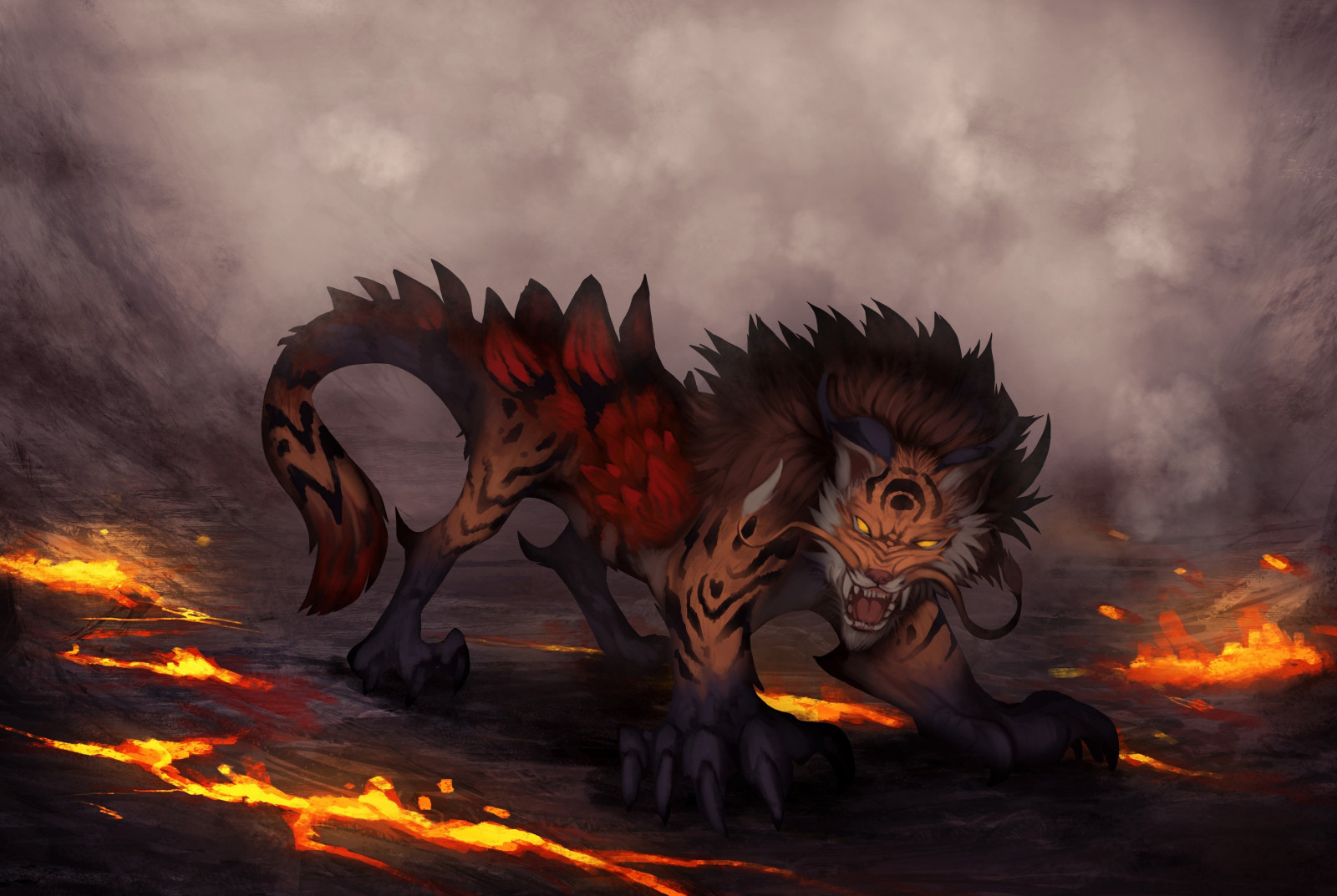 Fantasy art, opera d'arte, Drago, demone, mitologia, fiamma, immagine dello schermo, sfondo del computer, personaggio fittizio, fenomeno geologico