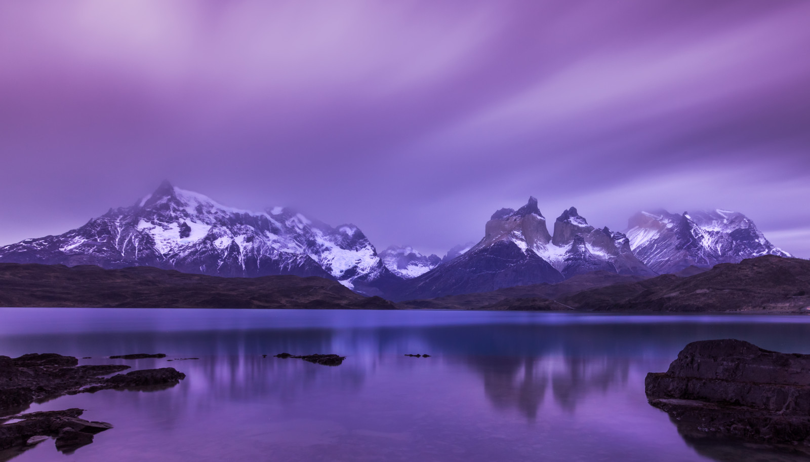 Cuernos, torres, del, Paine, syd, Amerika, grande, bjerge, is, sne, gletscher, horn, landskab, klipper, Jago, Pehoe, sø, relfection, vand, lilla, skumring, aften, skyer, lang, udsættelse, natur, Patagonia, Chile, Ende, verden, Nikon, D7200