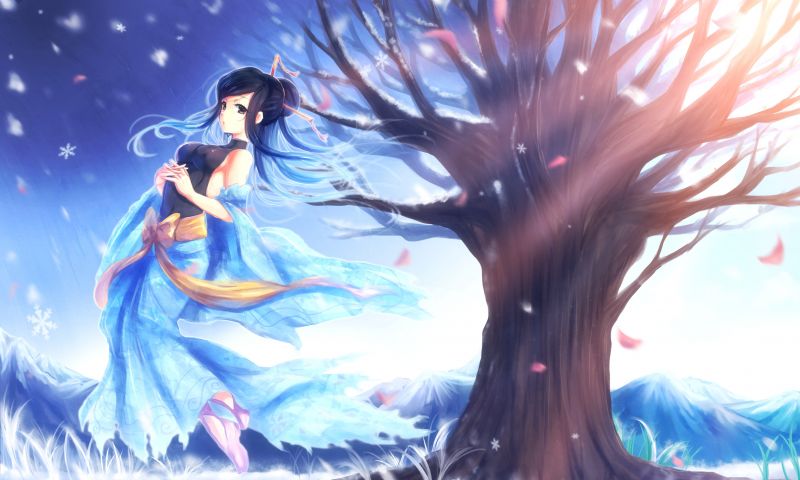 ábra, hosszú haj, anime, anime lányok, sötét haj, hó ábra, hosszú haj, anime, anime lányok, sötét haj, hó