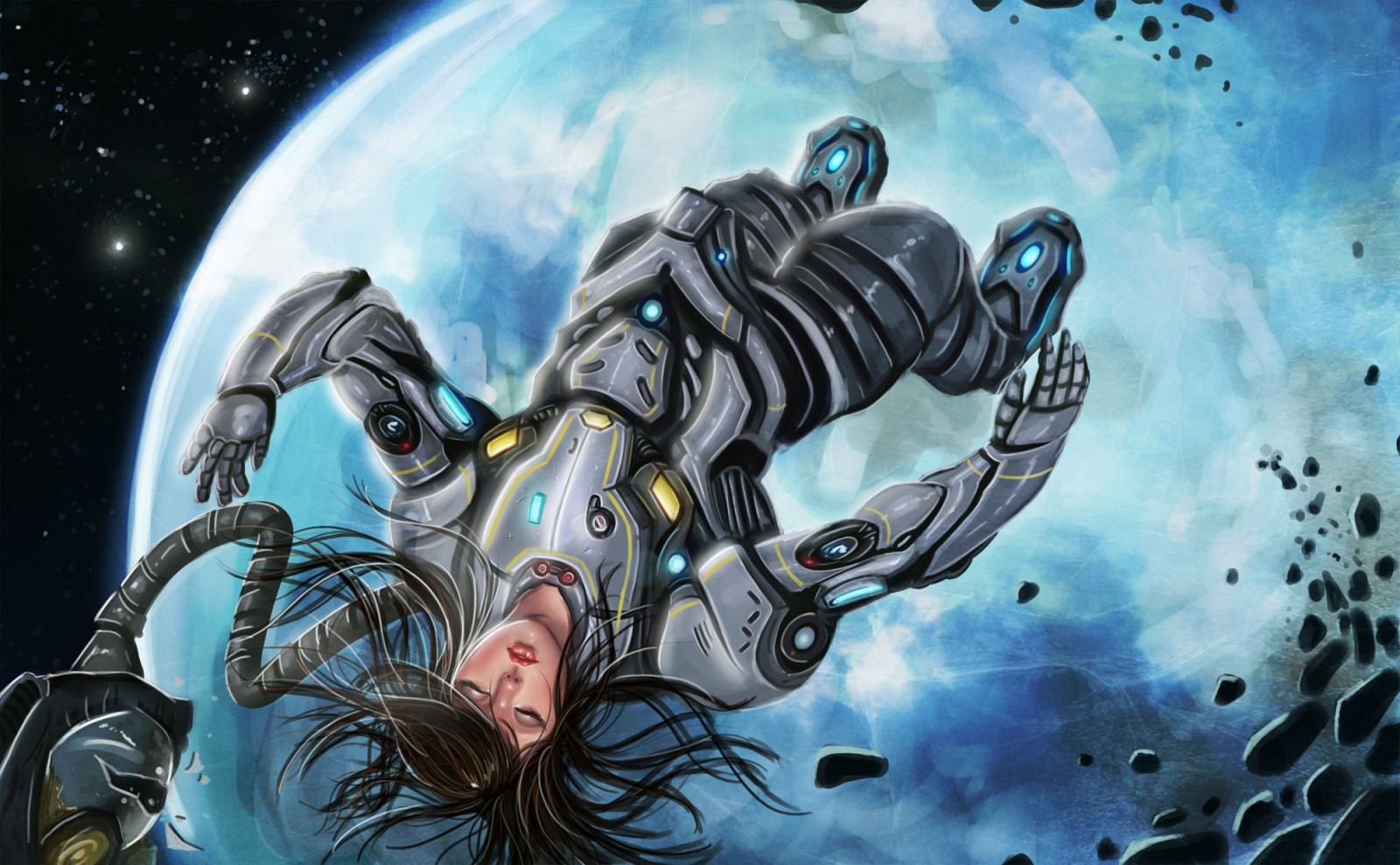 ilustrace, anime, prostor, umělecká díla, helma, astronaut, Snímek obrazovky, počítač tapeta