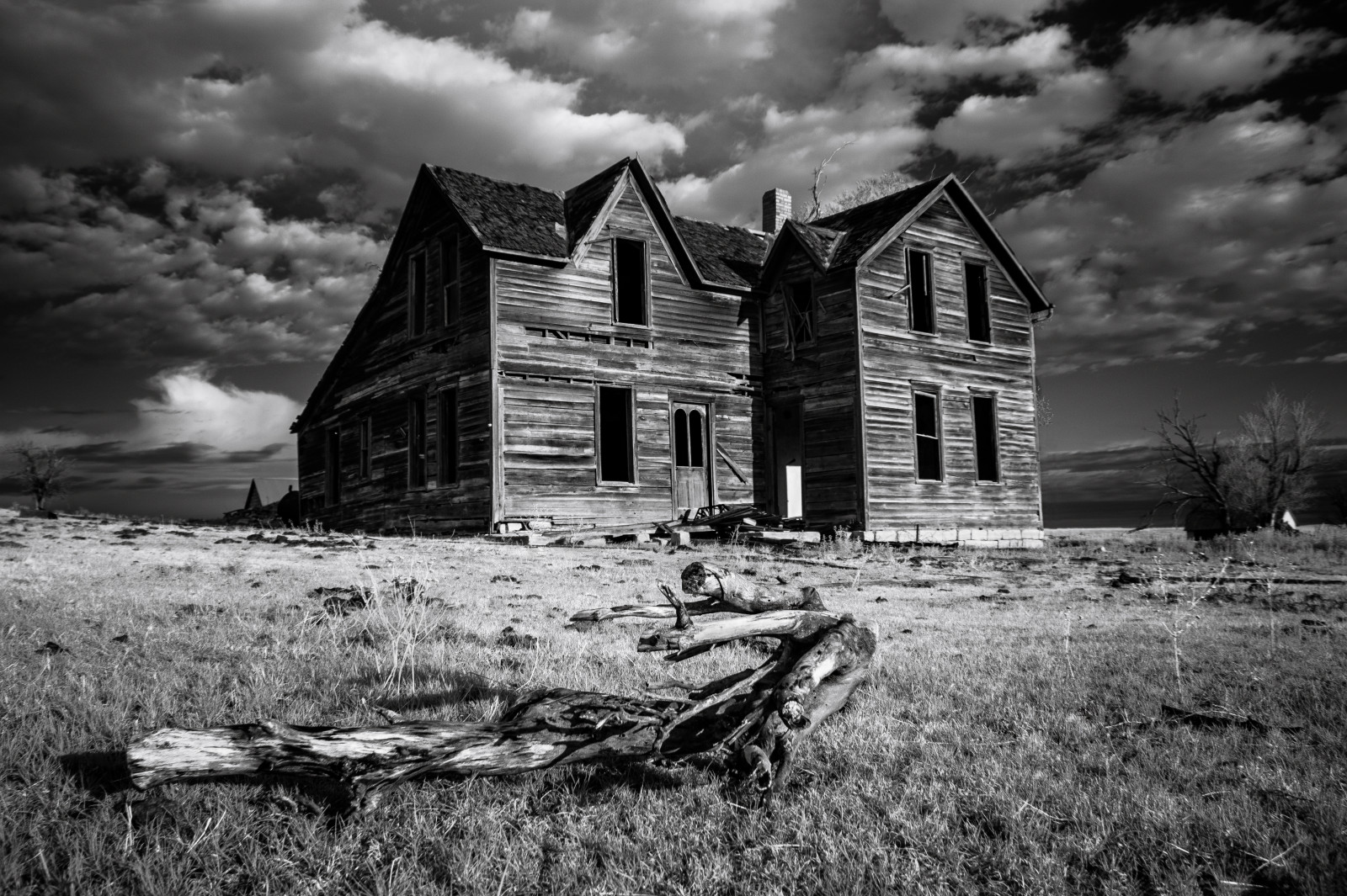 Dům, opuštěný, statek, venkovský, rozklad, děsivý, strašidelný, strašidelný, Infračervený, Kansas, pustý