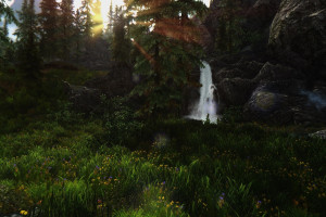 sunlight6forest6video games6nature6The Elder Scrolls V Skyrim6wilderness6jungle6rainforest6Terrain6screenshot6woodland6habitat6natural environment6atmospheric phenomenon6waterfall6rock6tree6autumn6water feature