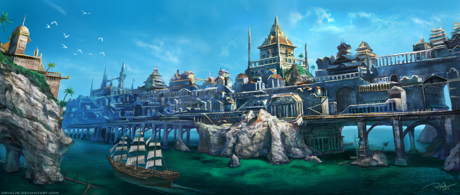 digitální umění, panoráma města, budova, umělecká díla, Cestovní ruch, hrad, svět, mezník, Snímek obrazovky, zábavní park