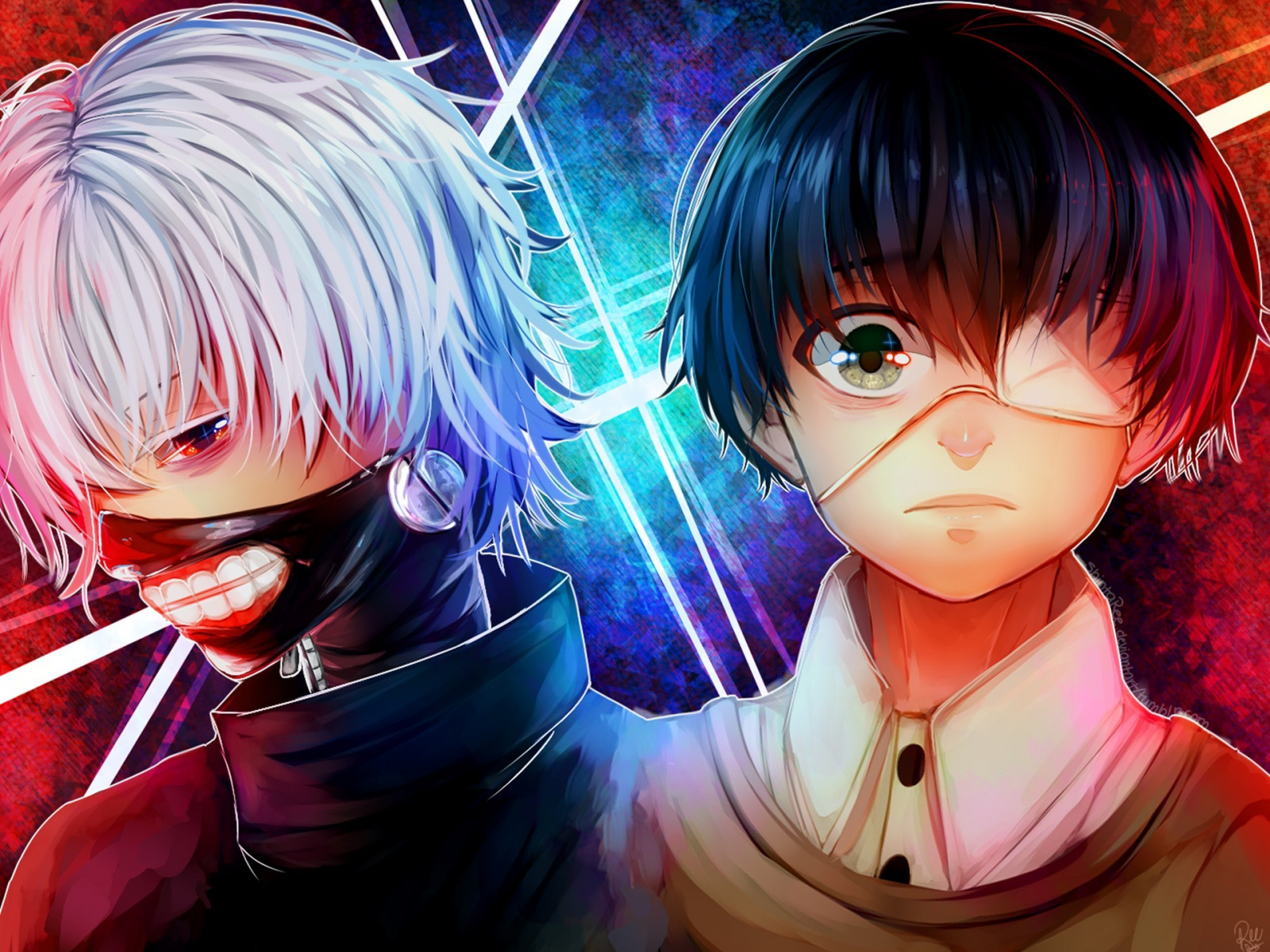 illustration, anime, Anime drenge, maske, Kaneki Ken, Tokyo Ghoul, klap for øjet, skærmbillede, mangaka