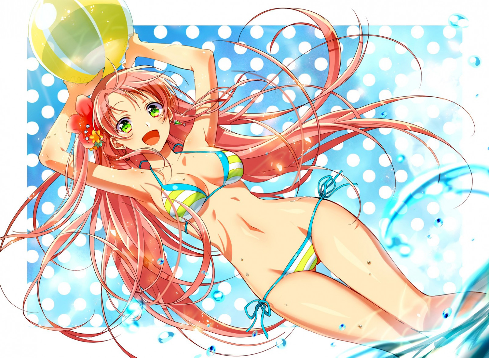 ilustrace, ryšavý, anime, anime dívky, zelené oči, umělecká díla, kreslená pohádka, pusa, bikiny, plavky, UMĚNÍ, dívka, sval, víla, grafika, počítač tapeta, fiktivní postava, orgán, mangaka, mýtické zvíře, organismus, cg artwork