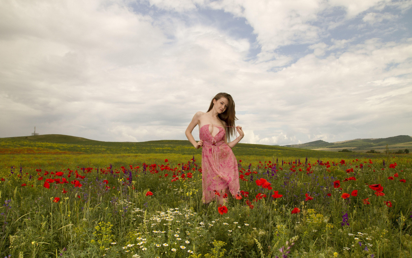 Wallpaper : women, outdoors, field, flowers, sky, spring, Emily Bloom