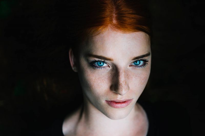 tvář, ženy, model, portrét, ryšavý, černé pozadí tvář, ženy, model, portrét, ryšavý, černé pozadí