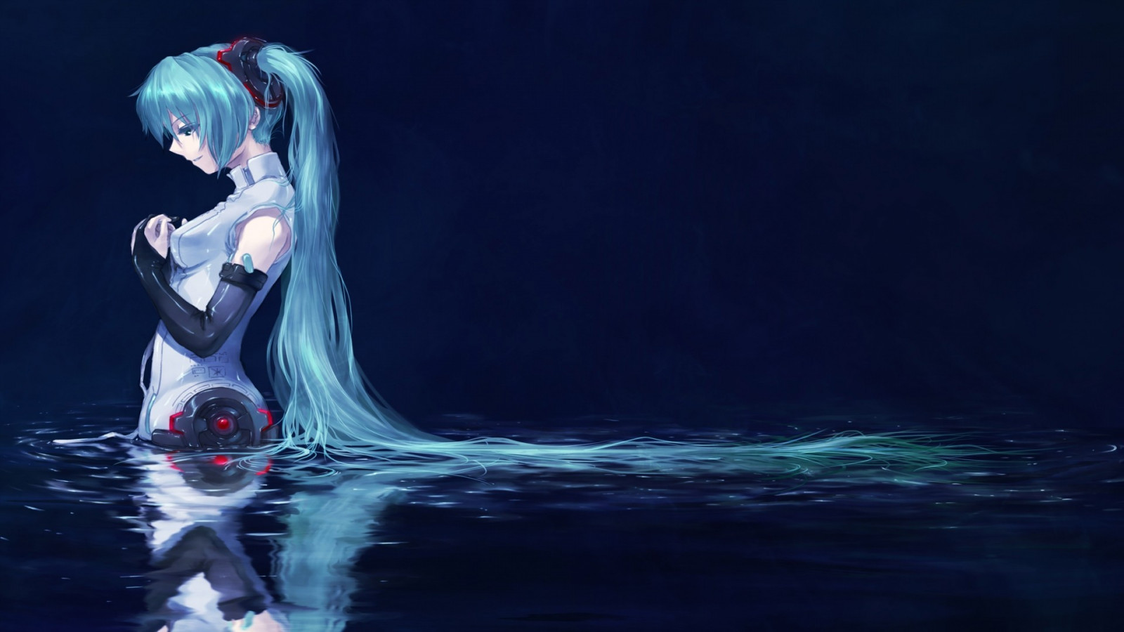 Anime, Anime Mädchen, Blaue Haare, Wasser, blau, Vocaloid, Hatsune Miku, Unterwasser, Dunkelheit, Bildschirmfoto, Computer-Tapete, erfundener Charakter