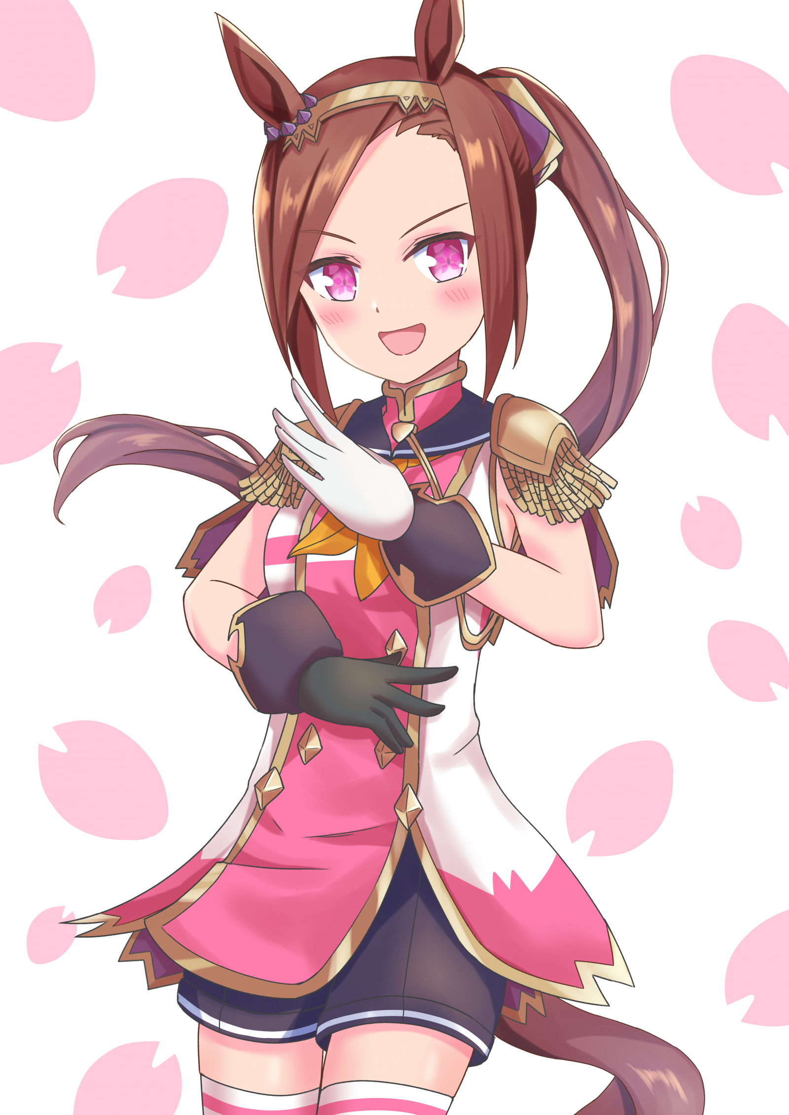 Anime, Dziewcząt anime, Uma Musume Pretty Derby, horse girls, Uszy zwierząt, Sakura Bakushin O Uma Musume, długie włosy, koński ogon, brunetka, Praca plastyczna, Sztuka cyfrowa, Sztuki fanów