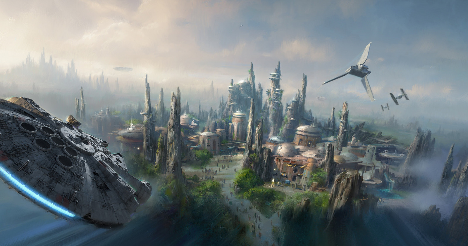 zonlicht, Star Wars, zee, stadsgezicht, water, reflectie, hemel, voertuig, avond, ochtend-, mist, wind, Millennium Falcon, wolk, mist, weer, Golf, screenshot, atmosferisch fenomeen, computer wallpaper, aardatmosfeer