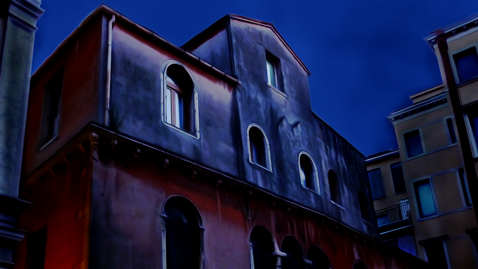 ulice, starý, město, modrý, městský, Itálie, abstraktní, Černá, barva, barva, budova, UMĚNÍ, architektura, digitální, temný, nachový, Pozadí, širokoúhlý, živý, nadreálný, 169, 16x9, 1080p, Vyhlazena, Wallpaper1920x1080