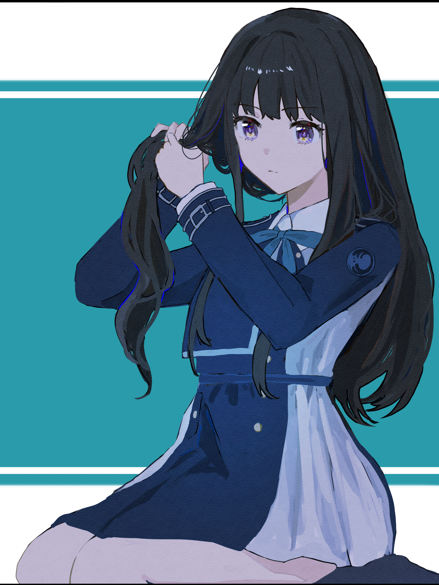 anime, Anime piger, Lycoris Recoil, Inoue Takina, langt hår, sort hår, solo, kunstværk, Digital kunst, fan kunst