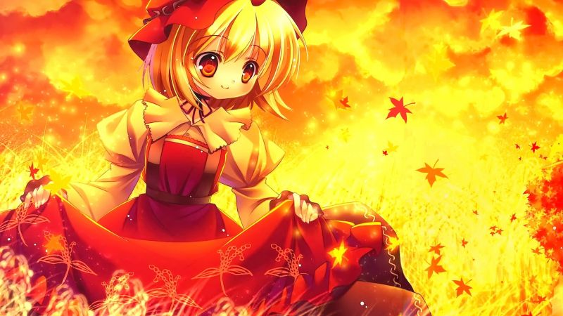 illustration, looking away, anime, anime girls, fall, blonde illustration, looking away, anime, anime girls, fall, blonde