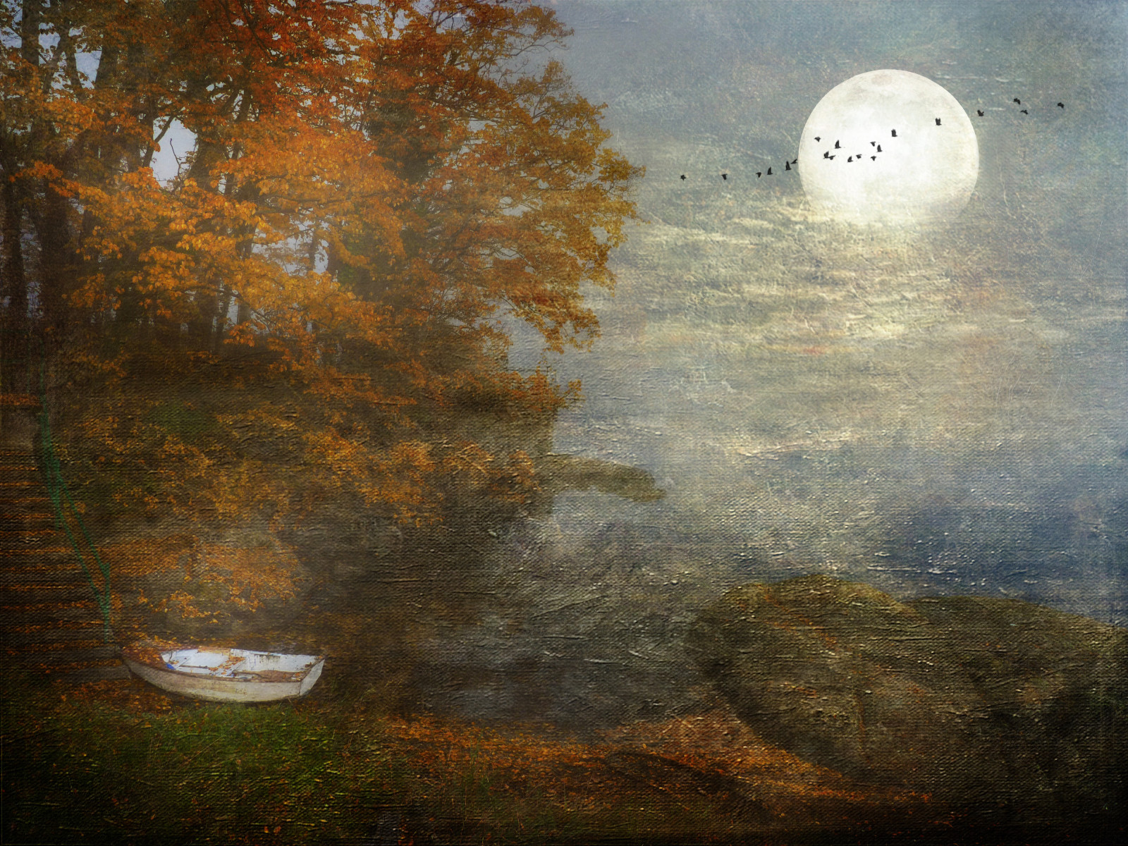 autunno, Luna, autunno, baia, barca, Tarocchi, Creativephotocafe