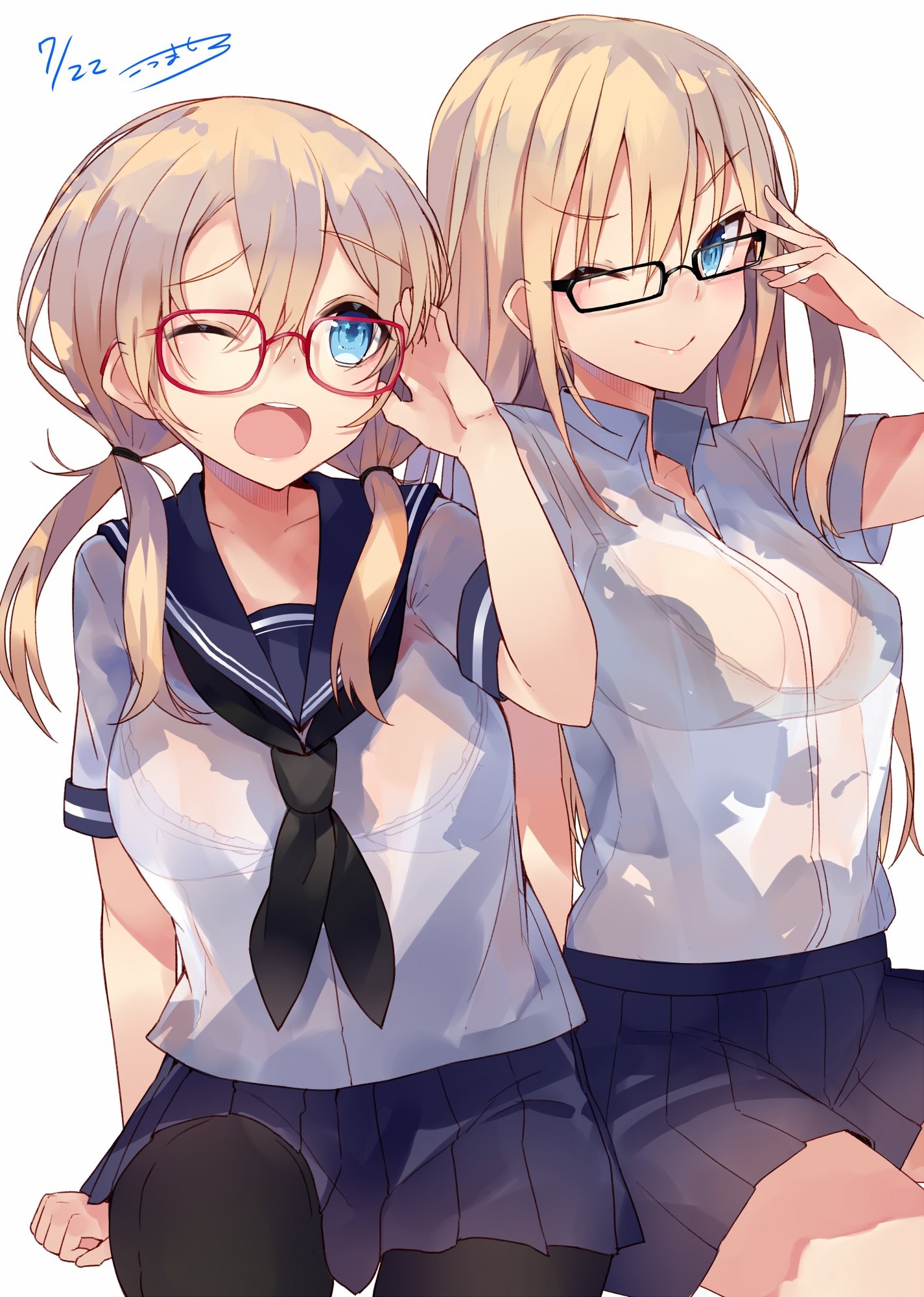 Wallpaper Illustration Blonde Long Hair Anime Girls Blue
