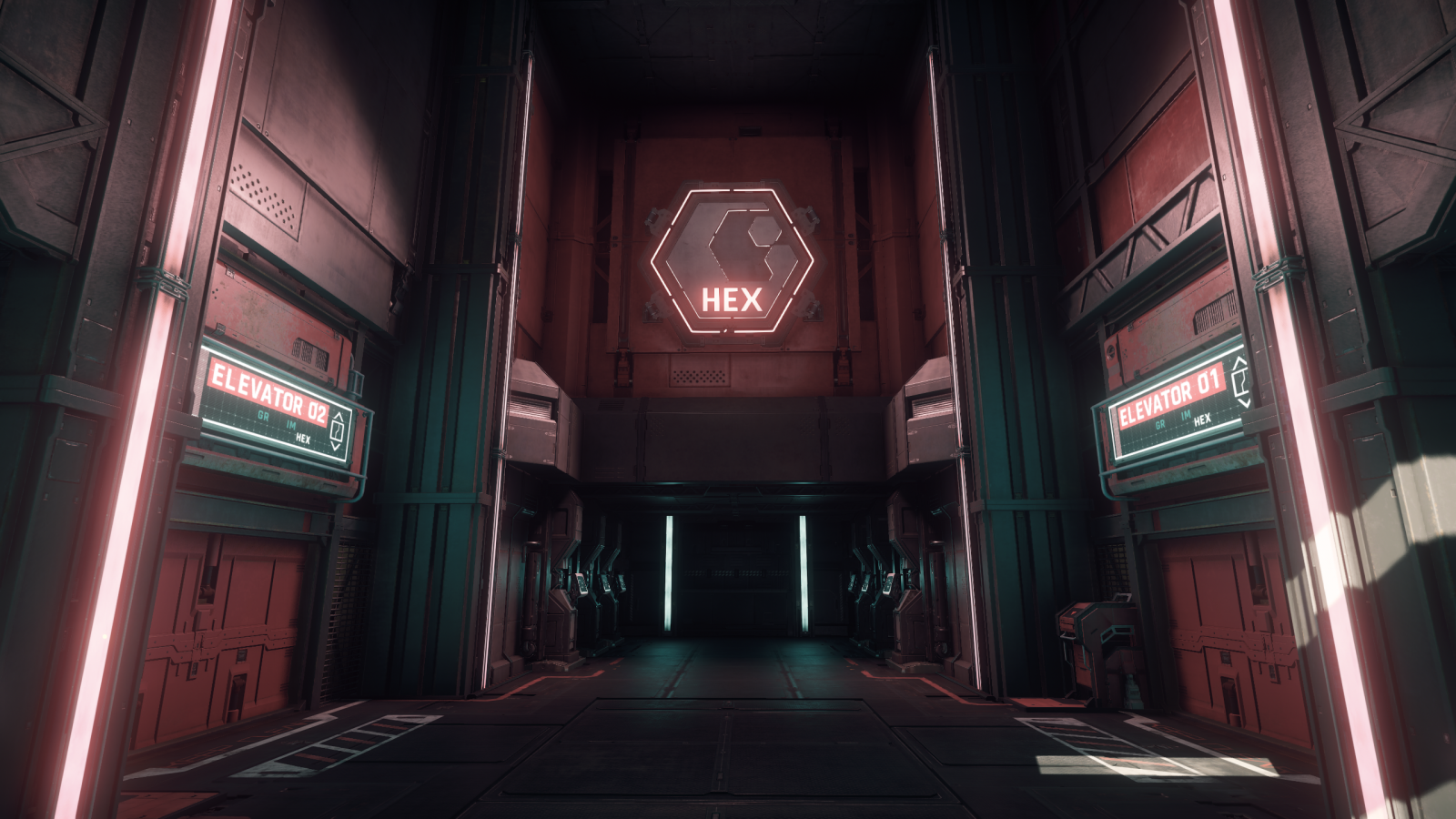 videohry, noc, symetrie, Star Citizen, světlo, alej, osvětlení, divadlo, tma, Snímek obrazovky, urban area